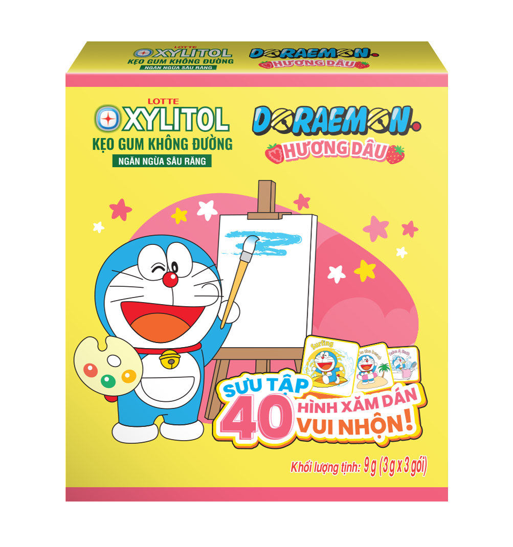 Lotte Xylitol - Doraemon chewing gum strawberry flavor 9g